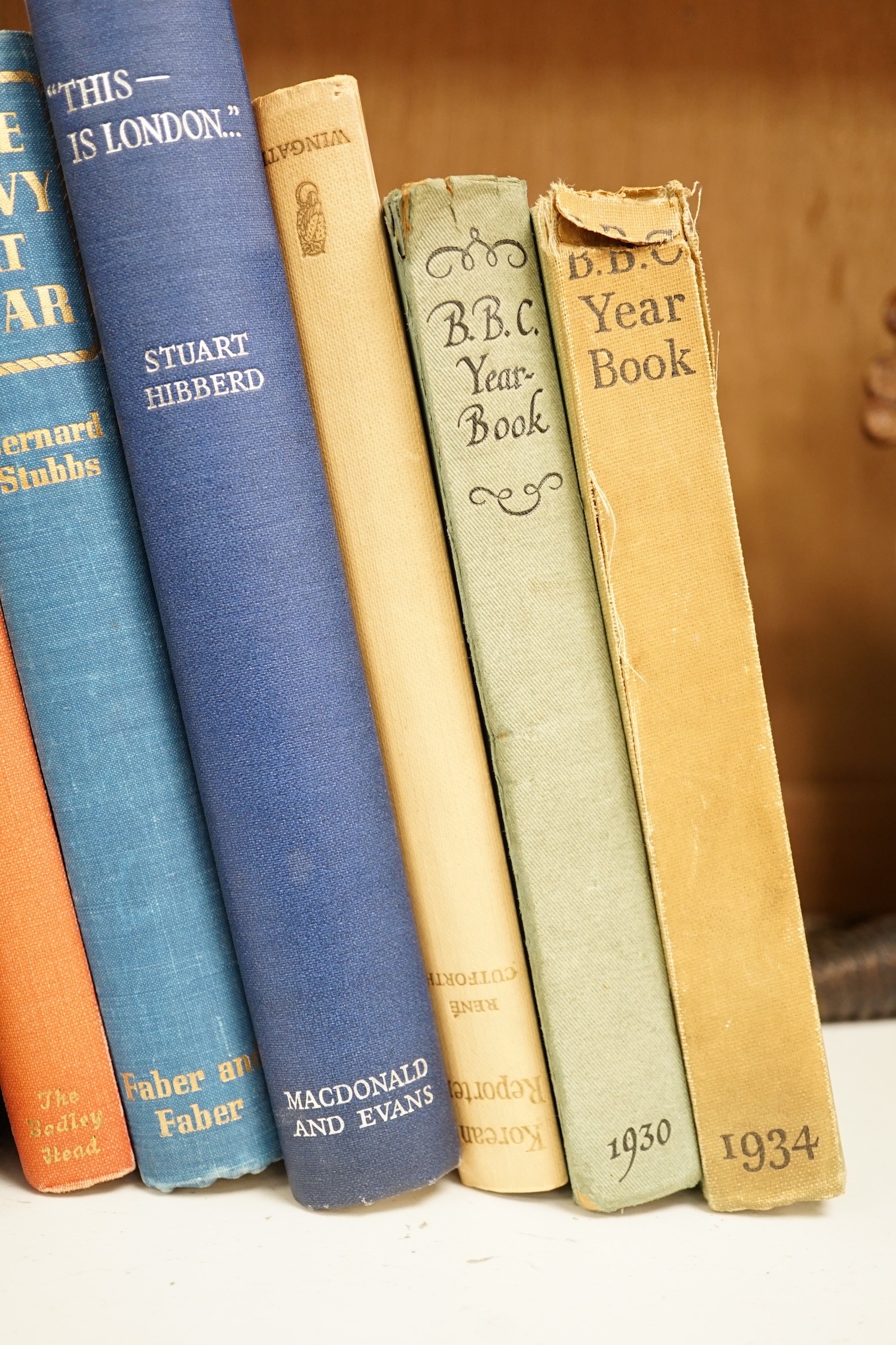 BBC history - a collection of signed books, (15), mainly 1940's -50's, with presentation inscriptions from the author mostly BBC correspondents - Bernard Stubbs, Stuart Hibberd, Howard Marshall, Richard Busvine, Edward W